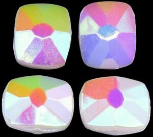 Glass Aurora Borealis Beads Faceted Iridescent Rectangular Beads 12 x 10 mm Vtg