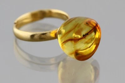 Anillo ajustable de plata chapado en oro genuino ámbar báltico hormiga insecto fósil 523-10 Foto 1 de 4