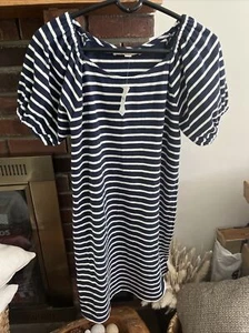 NEW Ann Taylor LOFT Women Shift Dress Short Sleeves Navy Blue WhIte Striped sz S - Picture 1 of 6
