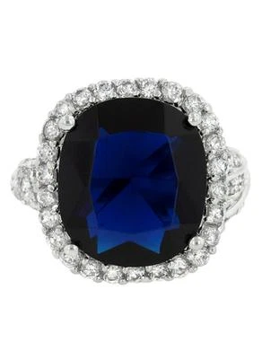 Deep Blue Oval CZ Cocktail Statement Ring - Image 1 of 4