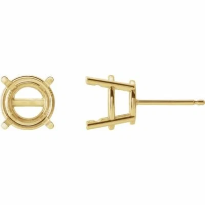 14K Gold Round Pre-Notched Stud Earring Basket Mount Setting Friction - 1 Piece - Image 1 of 4