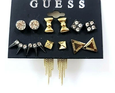 Nuovo Set Di 6 GUESS Argento, Rosa, Oro, Cristalli, Fiocco, Crown, Trangle, Lobo - Immagine 1 di 3