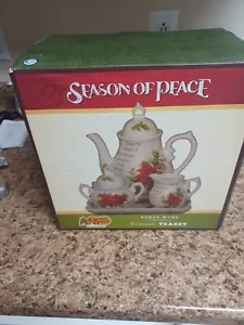Stagione della Pace Cracker Barile Ceramica Set da Tè Natale Poinsettia - Foto 1 di 3