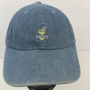 Obey Streetwear Denim Martini Logo Mütze Kappe blau Maus bestickt verstellbar - Bild 1 von 12