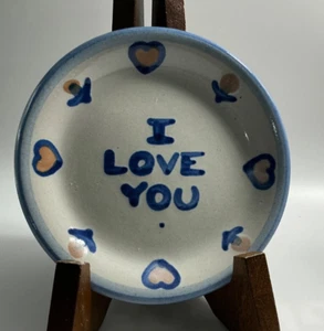 M A Hadley 4.25” coaster trinket collectable plate I Love You blue on gray sign - Foto 1 di 4