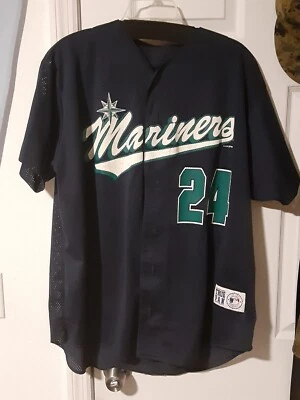 KEN GRIFFEY JR.#24 MLB SEATTLE MARINER THROWBACK  JERSEY EXTRA LARGE BUTTON UP - Image 1 of 3