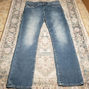 Pantalones de mezclilla True Religion para hombre 34 azul blanco puntada Ricky Super T relajados rectos - Imagen 1 de 16