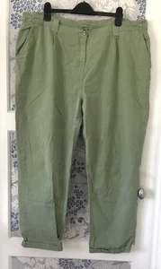 “ George “ hellgrüne khaki Baumwolljeans. Größe 20. Seitlicher Gummizug. Turn-ups.  uk - Bild 1 von 9