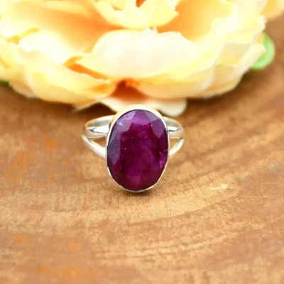 Handmade 925 Sterling Silver Oval Indian Ruby Ring for Women's, Elegant Gift - Image 1 of 4