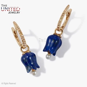 Pendientes colgantes de plata de ley 925 con tulipanes de piedras preciosas p... - Imagen 1 de 7