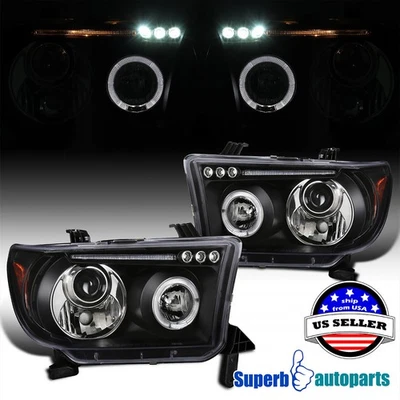 Fits 2007-2013 Toyota Tundra Sequoia Black Halo Projector Headlights LED Bar - Image 1 of 4