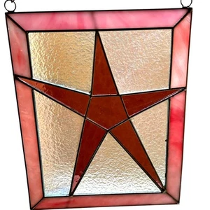 Stained Glass Star Panel With Red & Pink Design - Picture 1 of 6