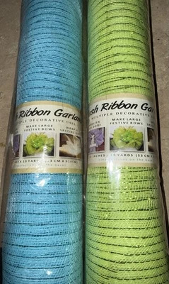 New Lot Of 2 21"x 10 YDS Mesh Ribbon Garlands Blue, Lime DIY Decorations - Image 1 of 2