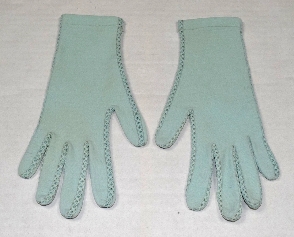 Guantes Vintage Frances Hirsch Años 50 Verde Menta Lujo Algodón Malla Borde Hecho en Italia Foto 1 de 4