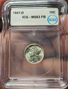 1941-D Mercury Dime 10C ICG MS63 FB - Bild 1 von 2