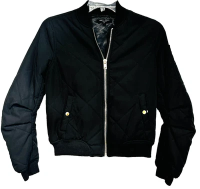 Romeo + Juliet Couture 飞行员夹克拉链前绗缝黑色 3 口袋 M 码 — 第 1/4 张图片