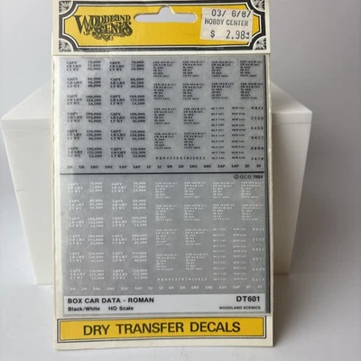 Woodland Scenics Dry Transfer Decals NOS Box Car Data Roman DT601 HO - Image 1 of 2