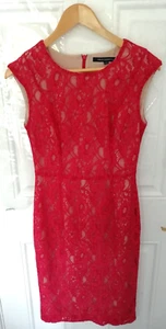 French Connection 10 Pink Nude Lace Occasion Dress Wedding Guest Lined B/Zip - Picture 1 of 10