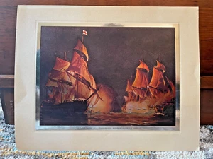 Vintage William Nowland Van Powel Metallic Print of British and American Ships - Picture 1 of 3