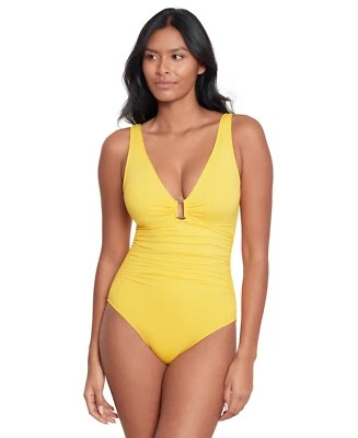 Precio de venta sugerido por el fabricante $145 Traje de baño de una pieza con anillo Ralph Lauren sobre el hombro talla 6 Foto 1 de 3