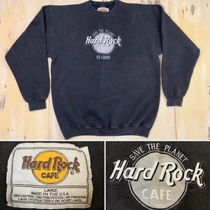 HARD ROCK CAFE ST LOUIS - Vtg 90s Embroidered Black Sweatshirt, Mens LARGE - Picture 1 of 11