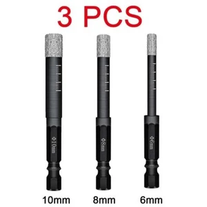 Diamond Tipped Dry Drill Bits Set 6mm 8mm 10mm For Porcelain Tile Ceramic Marble - Picture 1 of 18