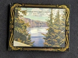 1945 Reverse Paint on Glass BUCHHEIM SHELL Service Station HIGHLAND ILL Calendar - Picture 1 of 3