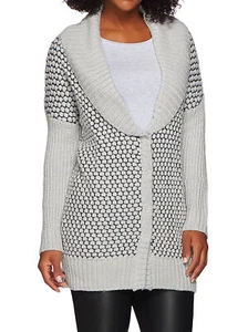 H by HALSTON Size M Snap Front Marled Long Sleeve Cardigan URBAN GRAY - Picture 1 of 5
