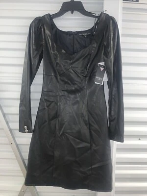 NWT Guess Elena Faux Leather Mini Dress Jet Black XS - Image 1 of 4