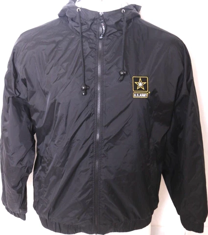 NEW US Army Black Knights J. America Black Hooded Full Zip Windbreaker Mens L Cover