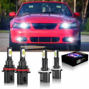 FOR Ford Mustang 1994-2004 6000K LED Headlight High Low Fog Light 4X Bulbs Combo - Picture 1 of 12