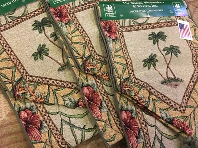 TROPICAL PALM Tapestry Table Runner - MANUAUL WOODWORKERS - MADE IN USA !!!!! - Image 1 of 3