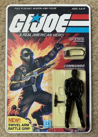 1983 GI Joe Snake Eyes Swivel Arm Original Figure In Reproduction Package & Case Cover