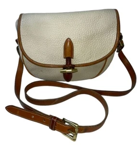 VINTAGE DOONEY & BOURKE Beige Leather Messenger Flap Crossbody Purse Bag - Picture 1 of 16