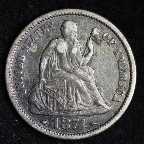 1874 Seated Liberty Silver Dime CHOICE AU TONED E217 DEB Cover