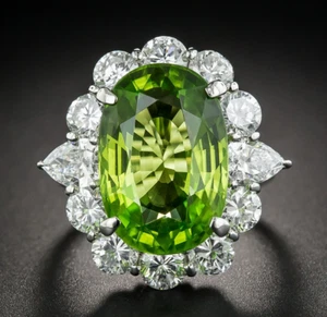 Lab-Created Large Vibrant Apple Green Peridot 21ct Enagement Ring In 935 Silver - Picture 1 of 7