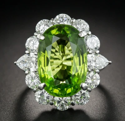 Lab-Created Large Vibrant Apple Green Peridot 21ct Enagement Ring In 935 Silver - Image 1 of 4