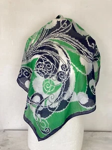 Bufanda de cuello vintage bufanda para la cabeza azul verde seda mezcla de algodón forma cuadrada - Imagen 1 de 4