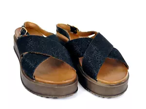 Inuovo Sandalen Frau Platform Schwarzes Leder Prägung Gurt Rückseite 40 - Bild 1 von 8