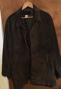 Mens Suede Jacket, Dark Brown, Heavy, Button Up, Pockets, size xl CR -56 - Picture 1 of 8