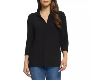 Matty M Women's The Johnny Collar Polo Top, Black, Size M - Picture 1 of 4