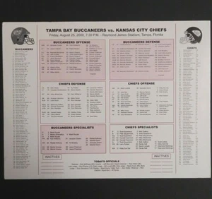 Tampa Bay Buccaneers vs Chiefs Football Media Guide Gioco Flip Card 25/08/2000 - Foto 1 di 7