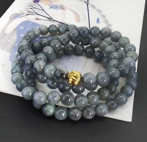 108 beads 27" Genuine Natural grey Burma jadeite jade stone Yoga necklace - Picture 1 of 7
