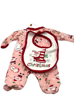 Koala Kids My First Christmas Girl's bodysuit and Bib set, Pink, Newborn - Image 1 of 4