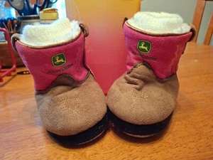 Infant John Deer Pink Pull On Tan Boots XS 3-4 3/4Months A1 - Picture 1 of 7