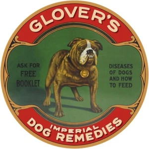 Glover's Dog Remedies Englische Bulldogge Motiv NEU Schild: 24" Durchmesser Round USA Steel - Bild 1 von 1