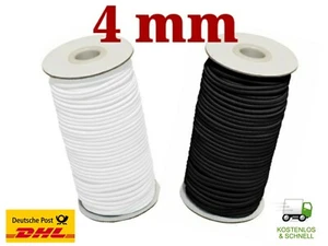 Gummikordel 4mm Hutgummi Gummiband Rundgummi Gummischnur Stark Weiß Schwarz - Bild 1 von 3