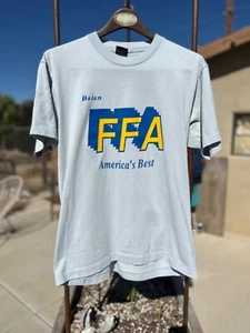 Vintage Screen Stars 50 50 FFA New Mexico Tee Shirt Dull Baby Blue Large 8 Bit - Picture 1 of 9