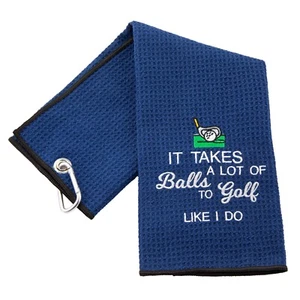 PERSONALISED GOLF TOWEL EMBROIDERED WITH LOT OF BALLS CHEEKY GOLF SAYING FOR DAD - Picture 1 of 27