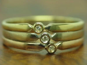 Anillo de oro tricolor 14kt 585 con diamantes engastados / 3,2g / RG 56 - Imagen 1 de 6